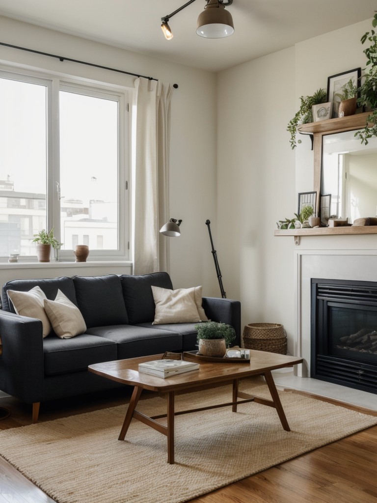 Studio apartment decor ideas to create distinct living areas, using rugs, different lighting fixtures, and carefully placed furniture.