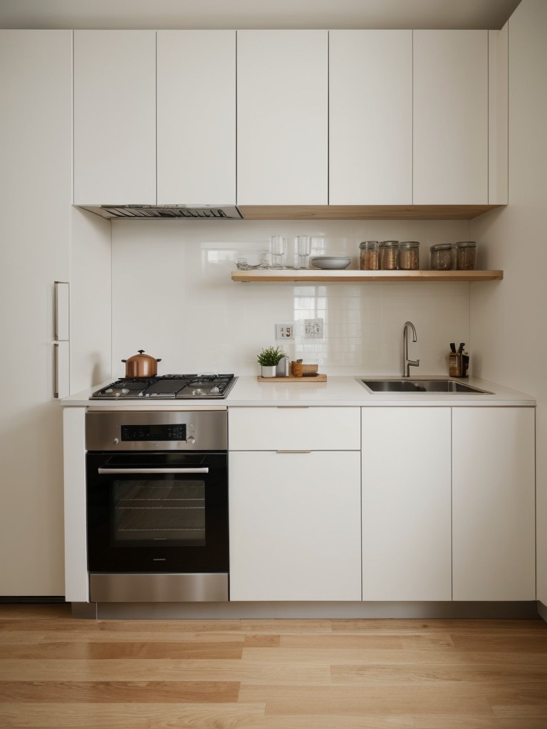 Stylish and functional kitchen ideas for studio apartments, featuring compact appliances, adjustable shelving, and hidden storage.