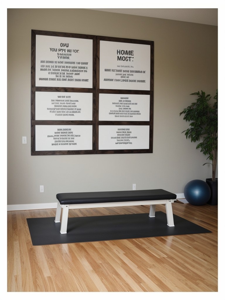 Designating a workout area with exercise equipment, yoga mats, and motivational wall quotes to encourage a healthy lifestyle.