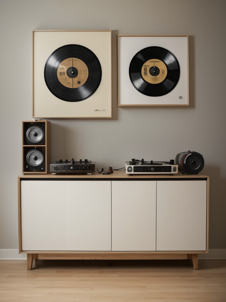 Displaying a collection of vinyl records or musical instruments as unique wall art and conversation starters.