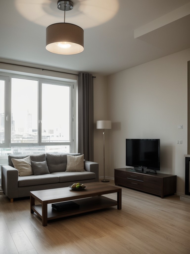 Enhancing the apartment's ambiance with dimmable lighting options and stylish lamps for task and mood lighting.