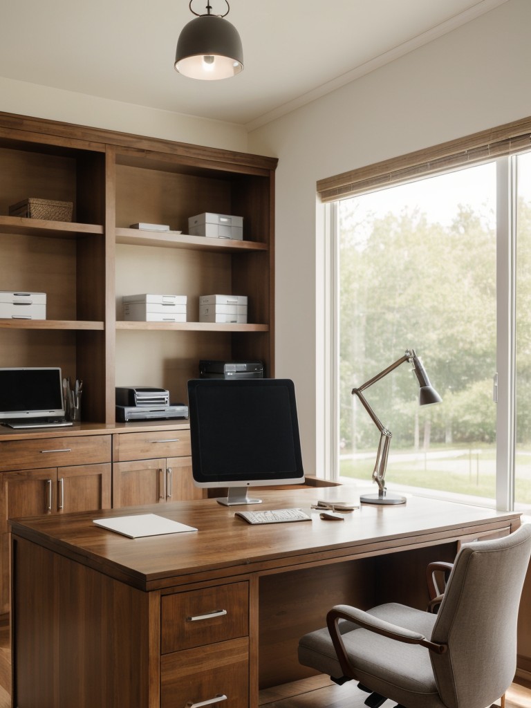 Incorporating a home office space with a spacious desk, ergonomic chair, and ample storage for work essentials.