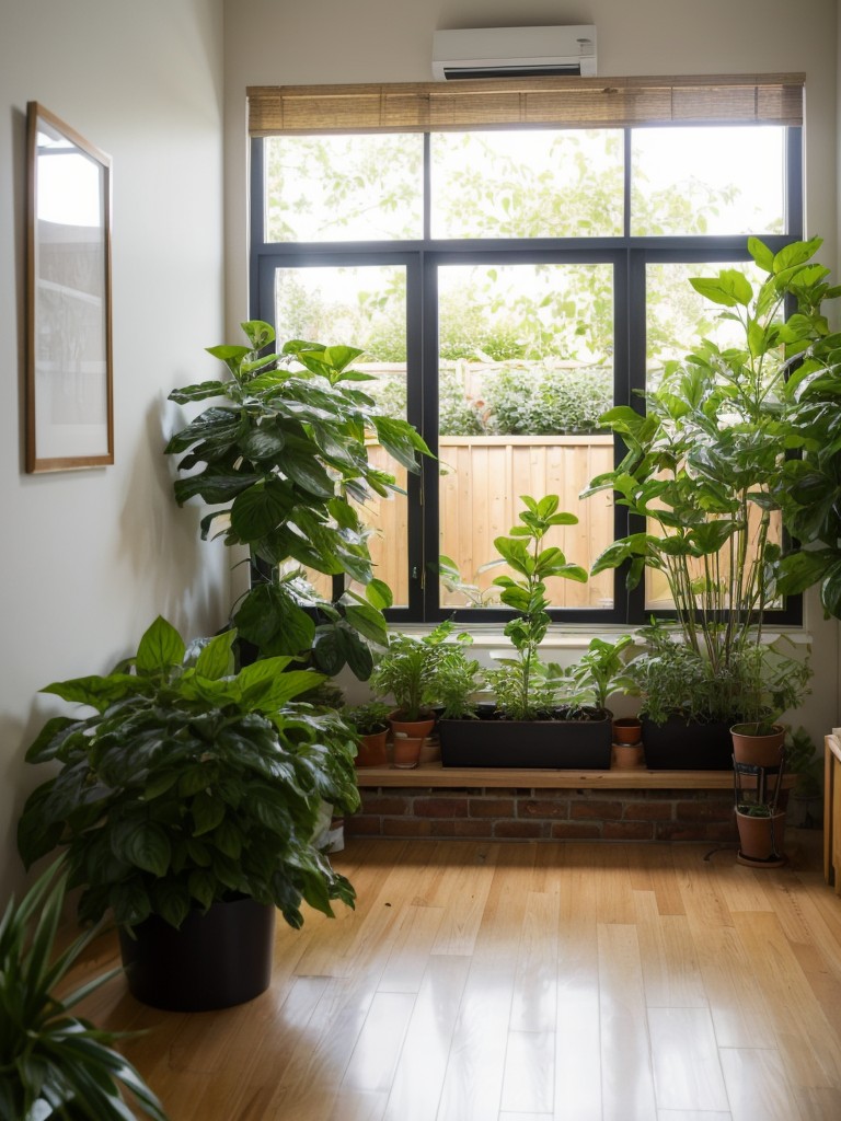 Incorporating a small indoor garden with low-maintenance plants and herbs for a refreshing touch of nature.