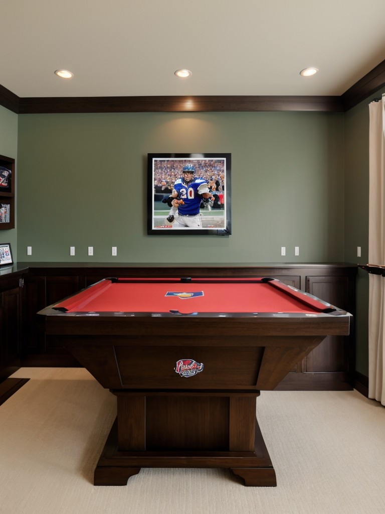 Incorporating sports or hobby-themed decor elements, such as framed jerseys, memorabilia, or a designated gaming area.