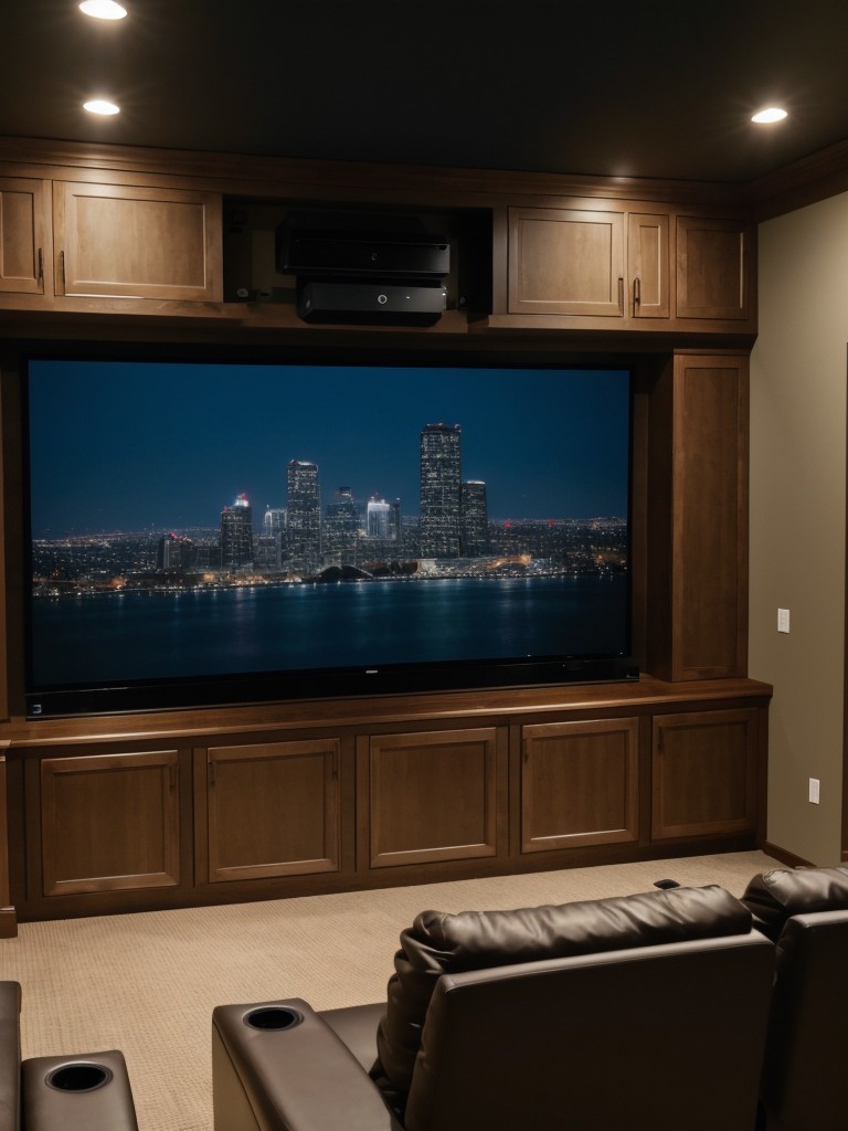 Installing a custom home theater system with surround sound speakers and a large screen for an immersive movie-watching experience.