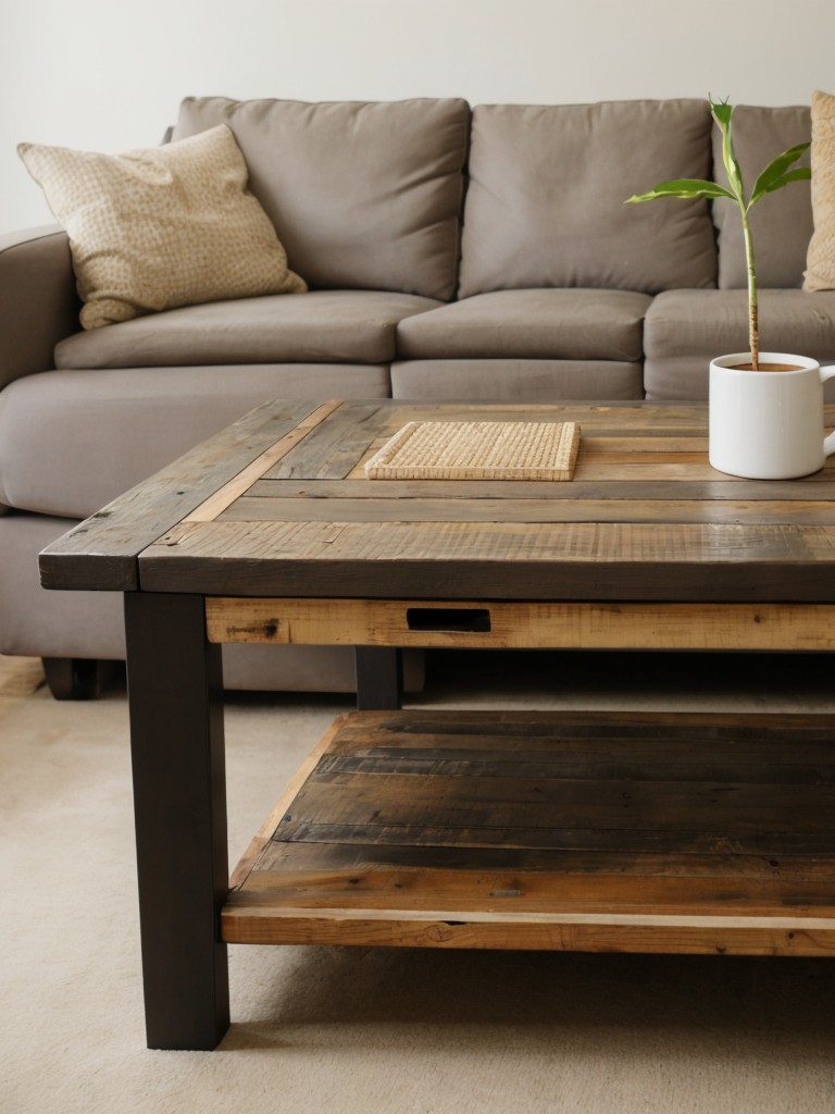 DIY coffee table using reclaimed materials for a unique and eco-friendly touch.