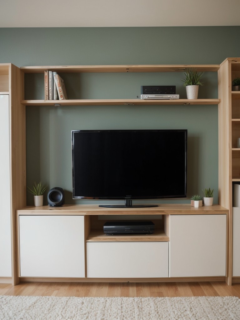 Implement a DIY wall-mounted TV unit to save space and create a sleek look.