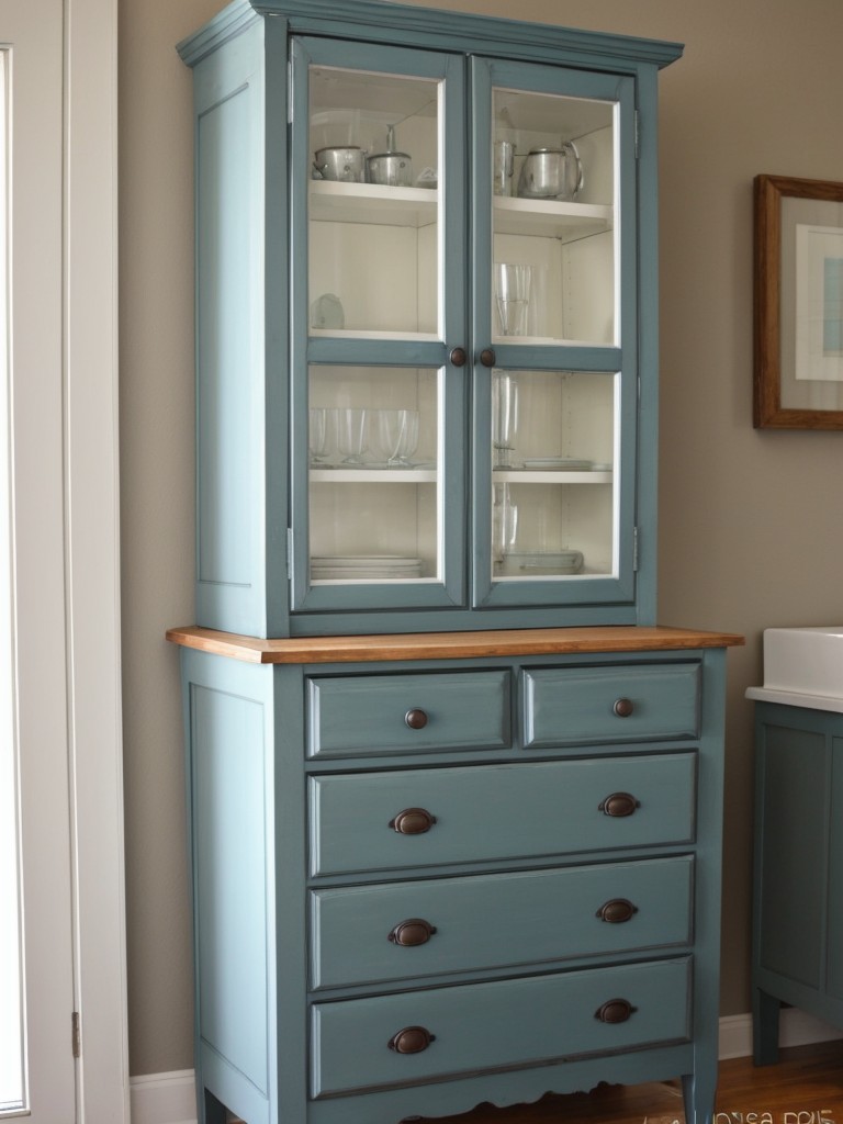 Upcycle old furniture with a fresh coat of paint and new hardware for a budget-friendly makeover.