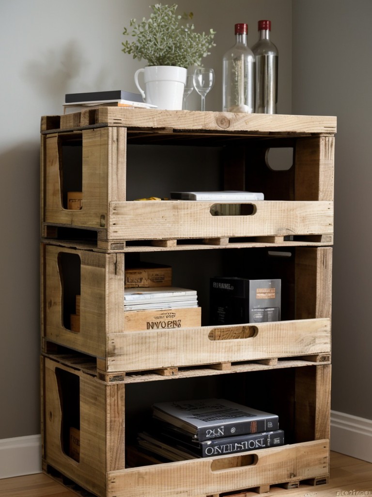 Use repurposed crates or pallets to create stylish and functional storage solutions.