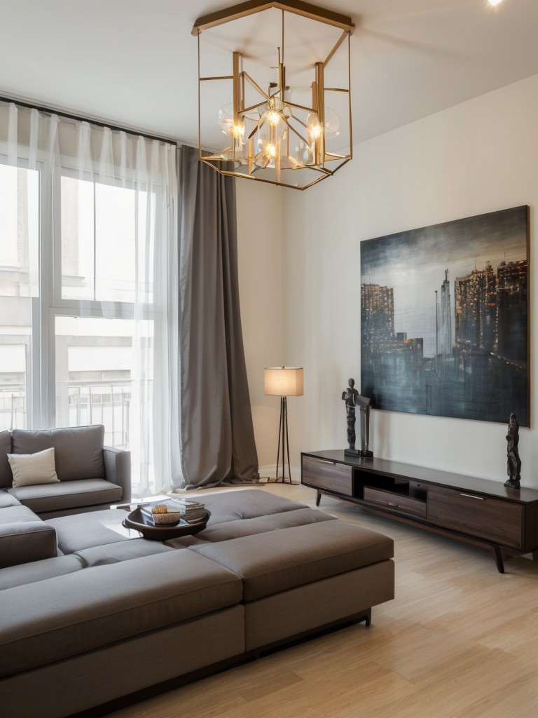 Artistic apartment decor with gallery walls, unique sculptures, and creative lighting fixtures to showcase your personal artistic tastes.