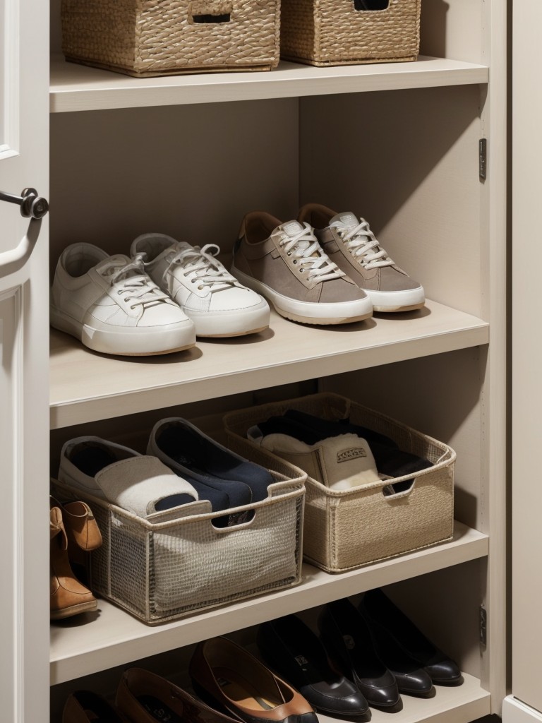 Clever storage solutions for small apartments, such as under-bed storage boxes, hanging shoe organizers, and multipurpose furniture.