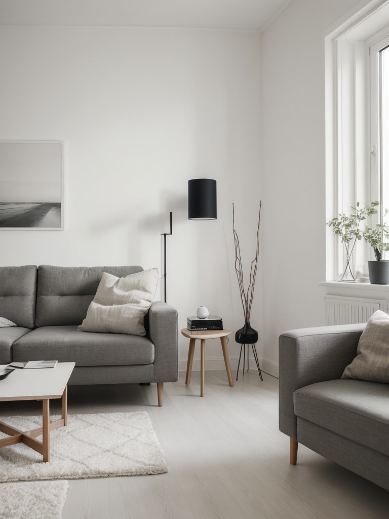 Scandinavian-style apartment decor with minimalistic furniture, clean lines, and neutral color palettes to create a sleek and serene living space.