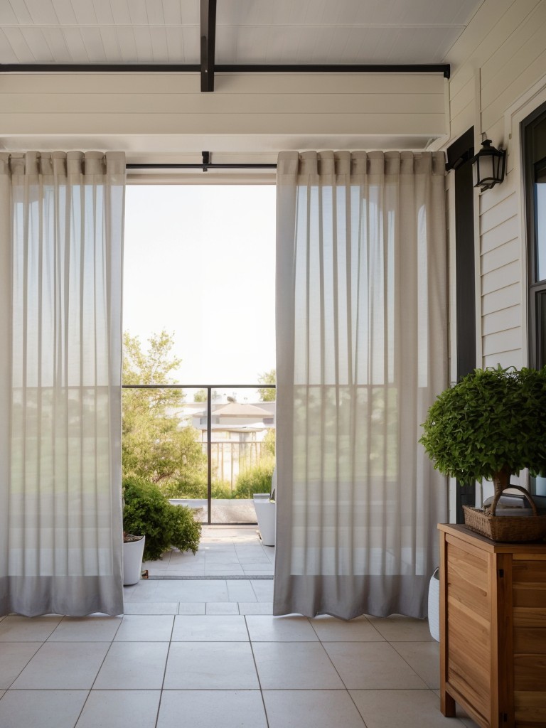 Add privacy and shade to your small apartment patio with stylish outdoor curtains or a decorative folding screen.