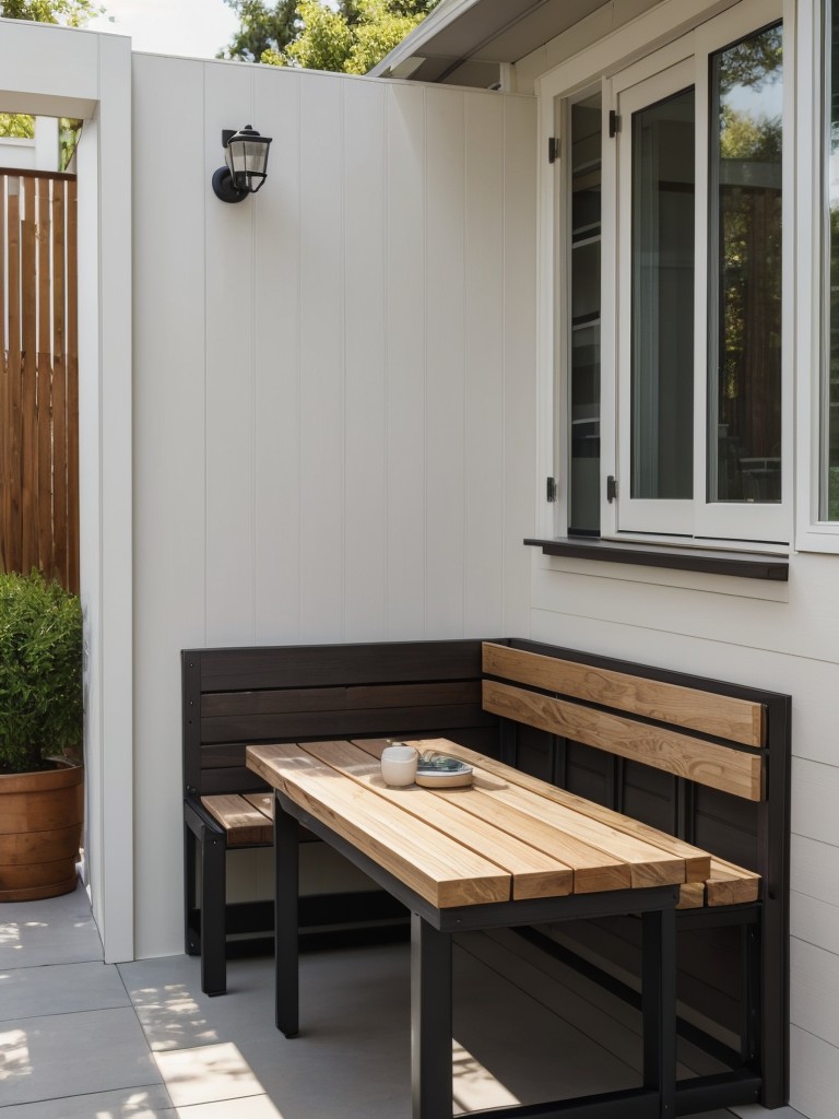 Make the most of your limited space by selecting multi-functional furniture pieces for your small apartment patio, such as a bench with hidden storage or a dining table that can be folded away when not in use.