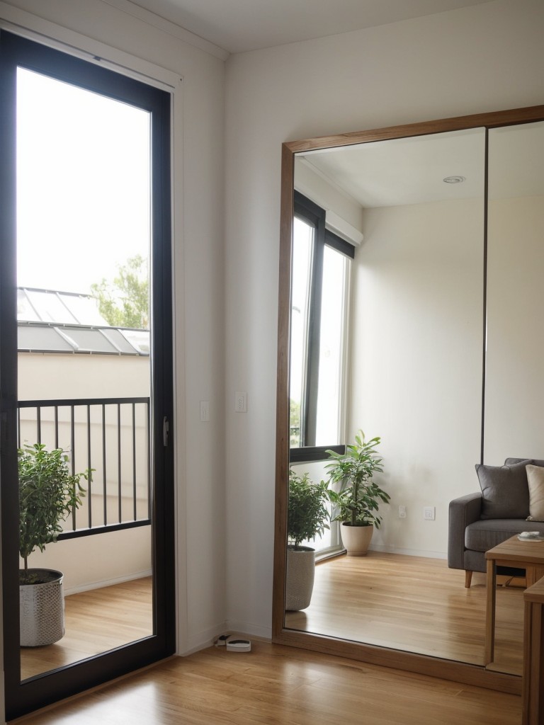 Make your small apartment patio feel more spacious by using mirrors strategically placed to reflect natural light and create the illusion of a larger space.