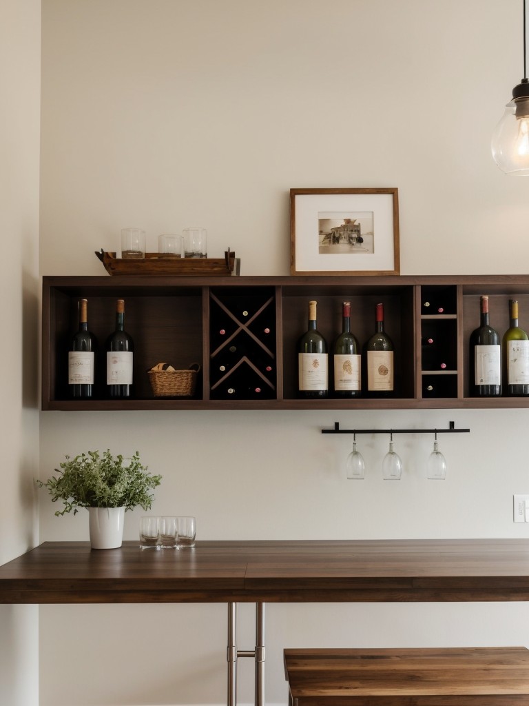Transform an empty wall in your dining area into a functional storage space by installing floating shelves or a wall-mounted wine rack.