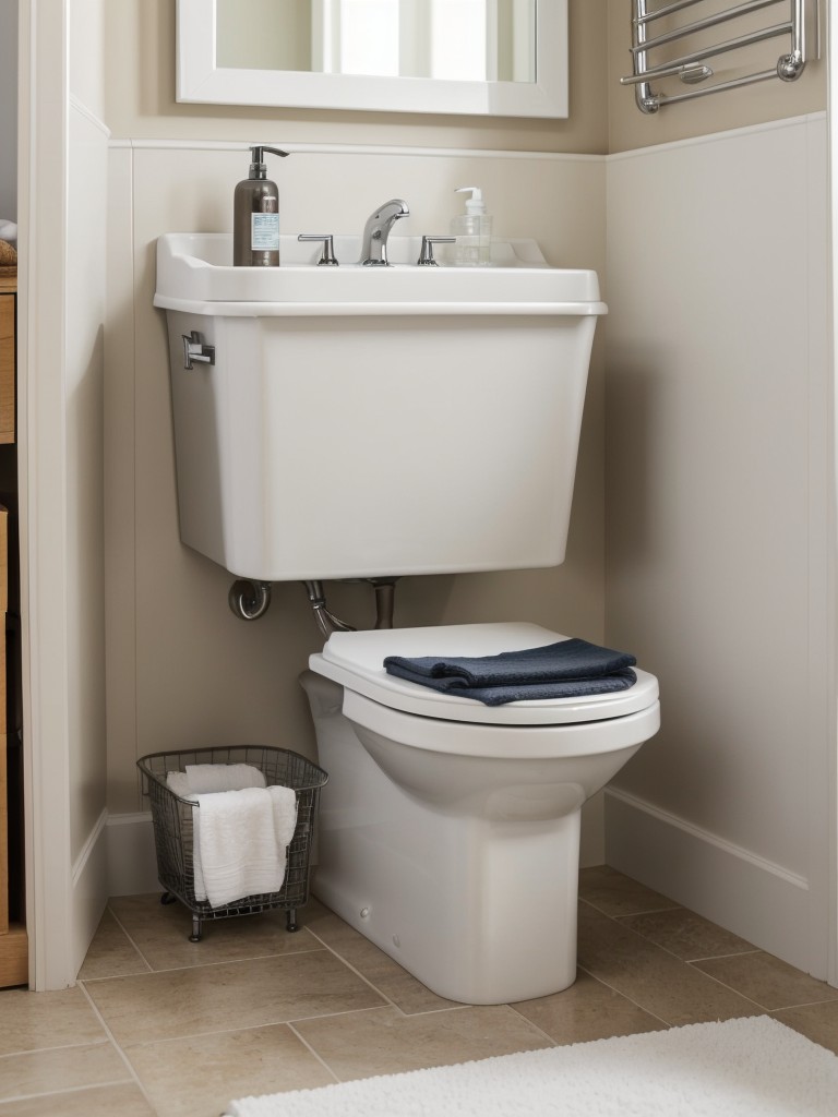 Utilize the space under your bathroom sink by installing organizers or stacking bins to store cleaning supplies, extra toilet paper, or grooming products.