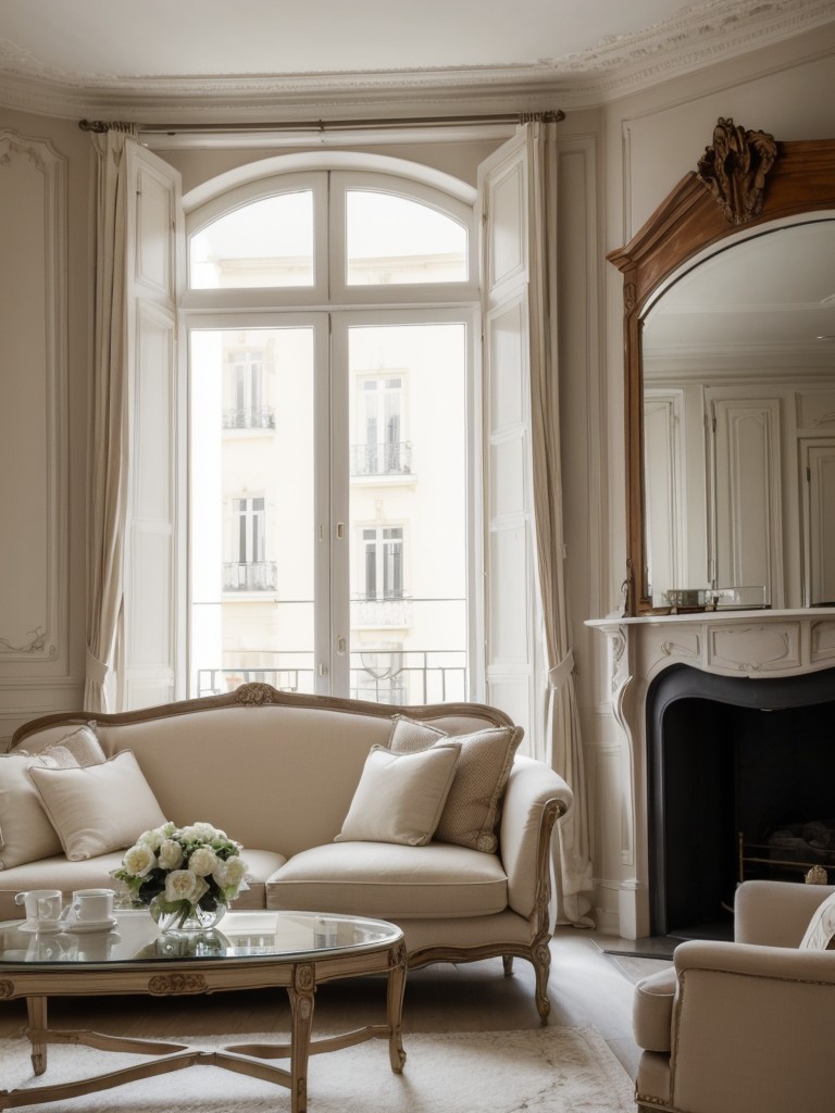 French chic apartment decorating ideas with elegant furniture, vintage details, and sophisticated accents.