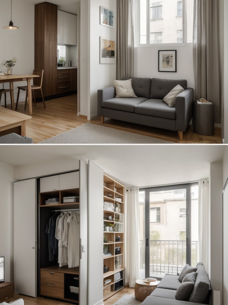 Small space apartment design with creative room dividers and space-saving furniture.