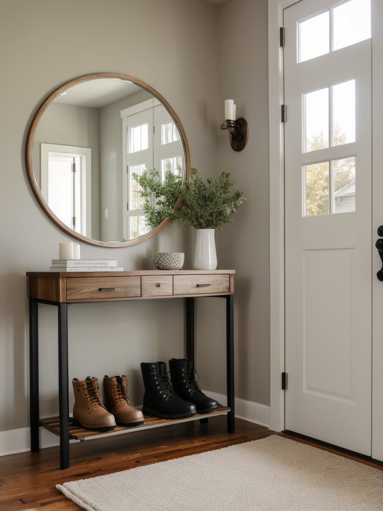 Designing a stylish and functional entryway with built-in shoe racks, coat hooks, and a compact console table.