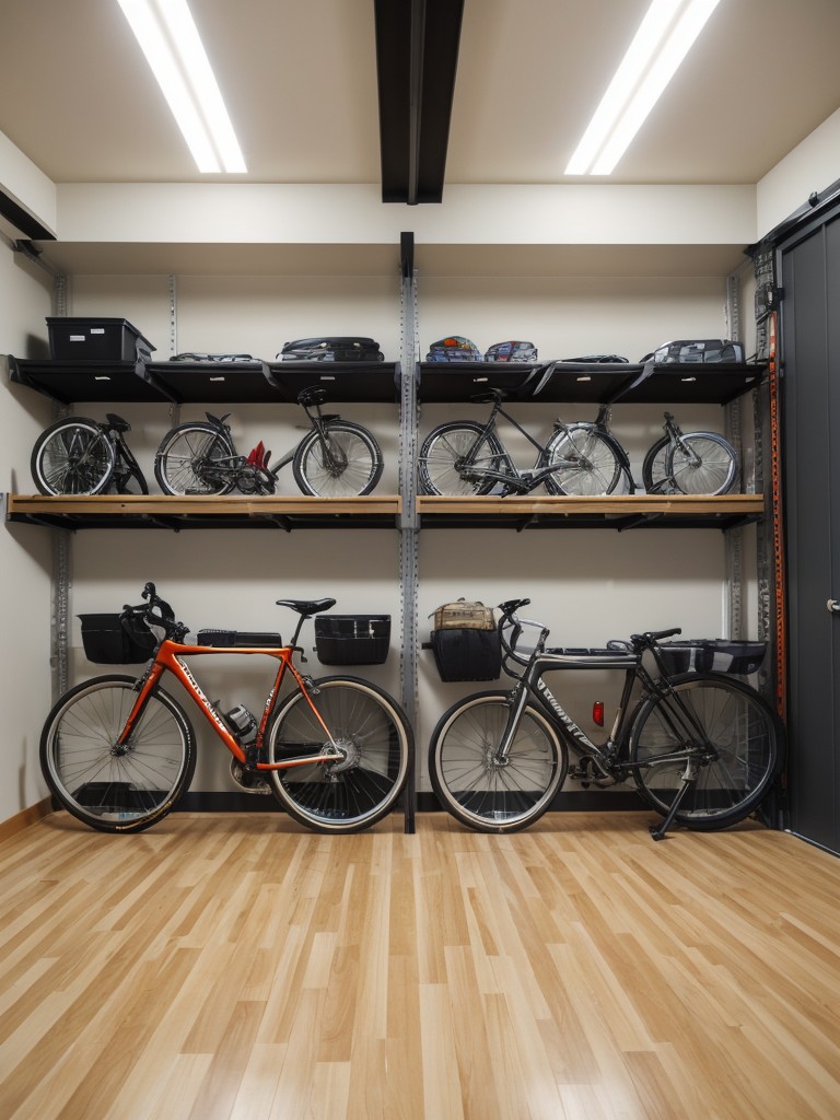 Implementing a well-planned storage solution for bikes, such as wall-mounted racks or ceiling storage systems.