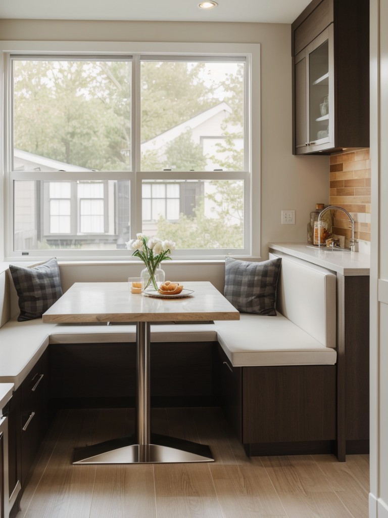 Incorporating a built-in small dining area or breakfast nook to save space and provide a dedicated eating area.