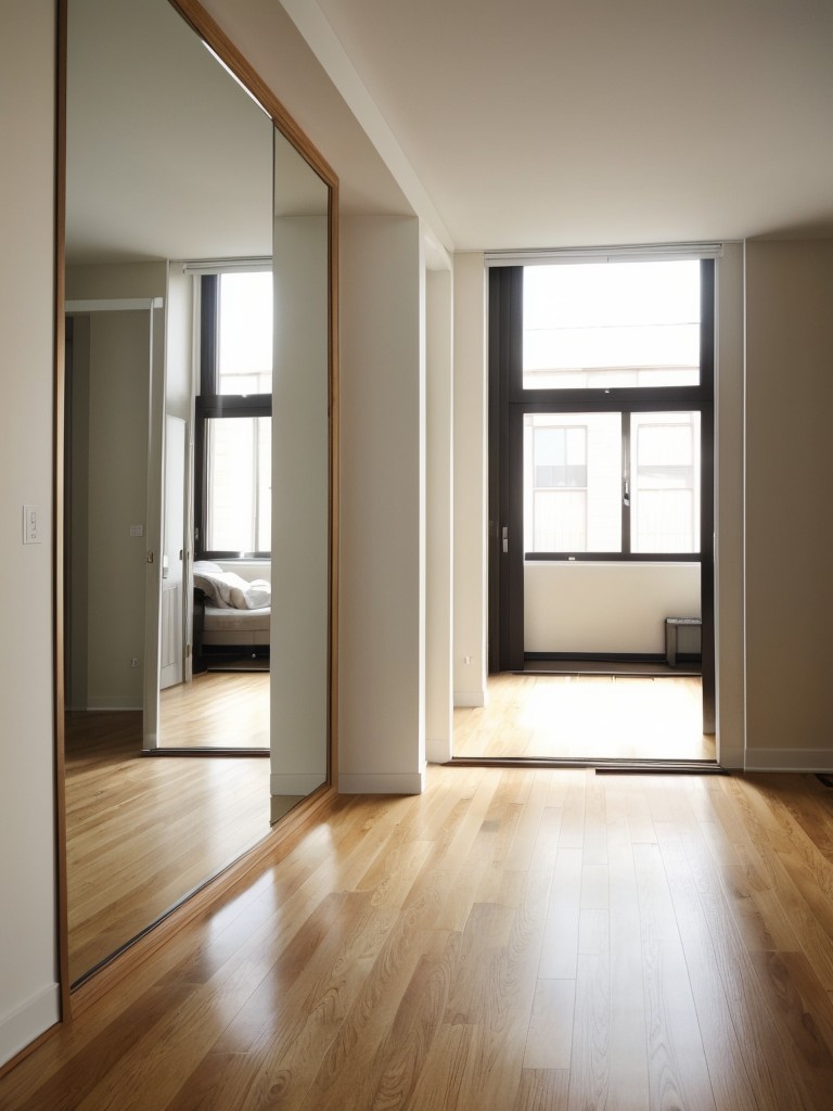 Incorporating floor-to-ceiling mirrors to visually expand the apartment and reflect natural light.