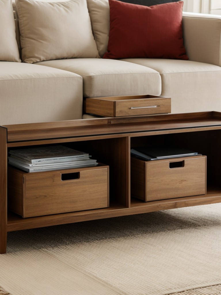 Utilizing multipurpose furniture, such as ottomans with hidden storage or coffee tables with built-in shelves.