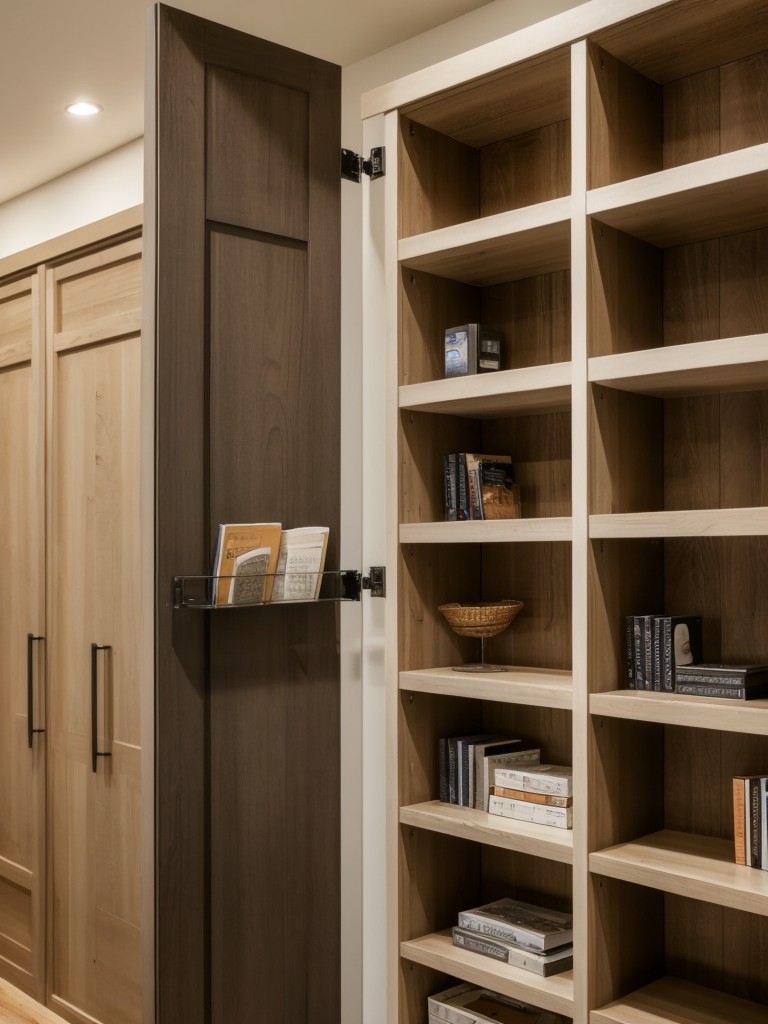 Utilizing vertical space with tall bookshelves or wall-mounted storage units for added storage capacity.