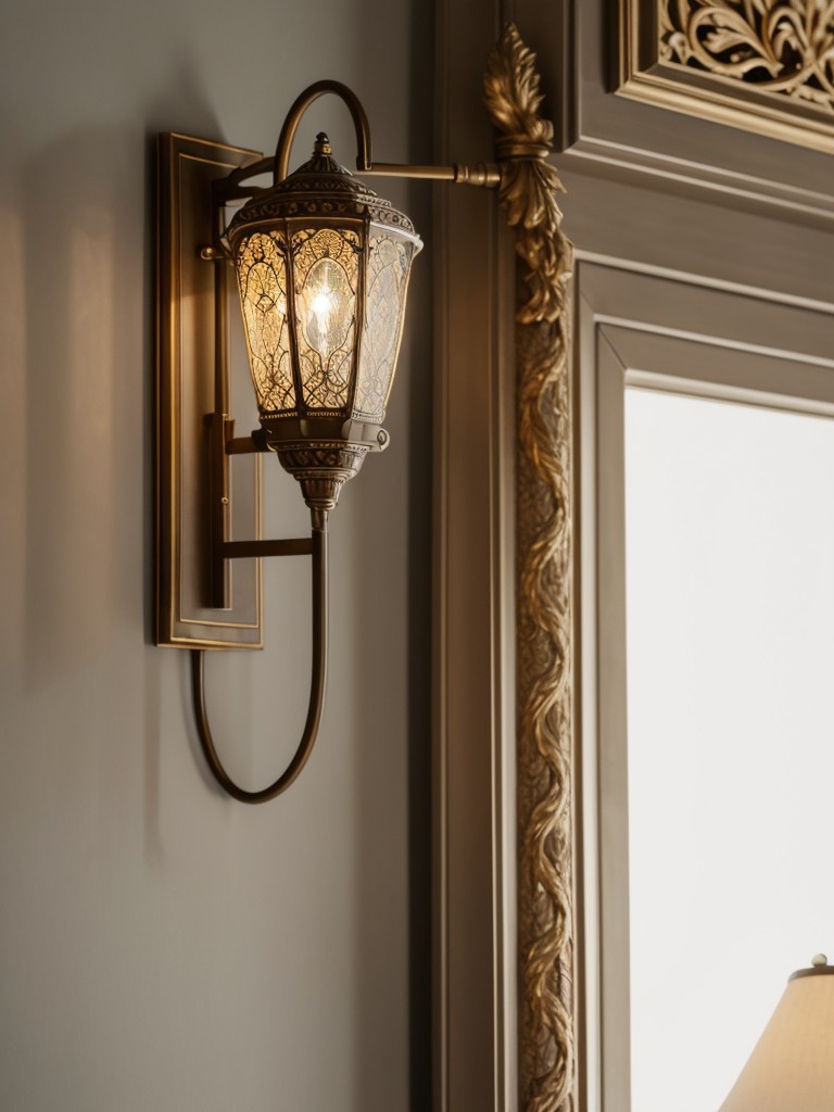 Install wall sconces or table lamps with ornate designs and intricate detailing to enhance the room's elegance.