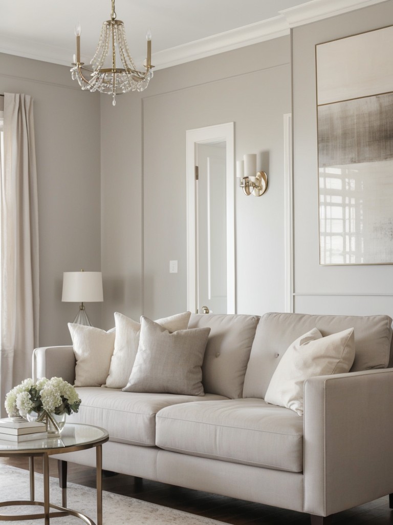 Opt for a chic neutral color palette, such as soft grays or creams, paired with metallic accents for a sophisticated look.