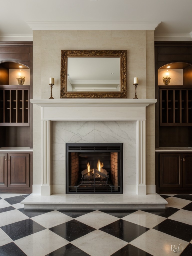 Opt for a statement fireplace with an ornate mantel and intricately designed tiles for a touch of classic elegance.