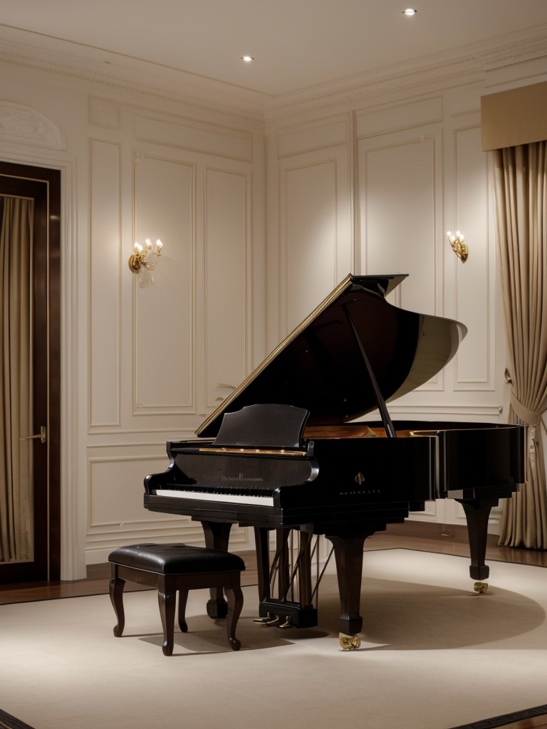Place a grand piano or a baby grand piano as a centerpiece to create a sophisticated and refined atmosphere.