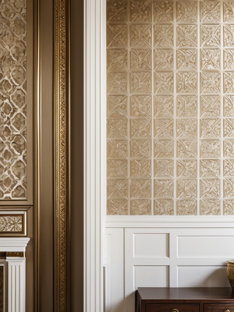 Utilize decorative wall panels or wallpaper with intricate patterns to add a sense of opulence.