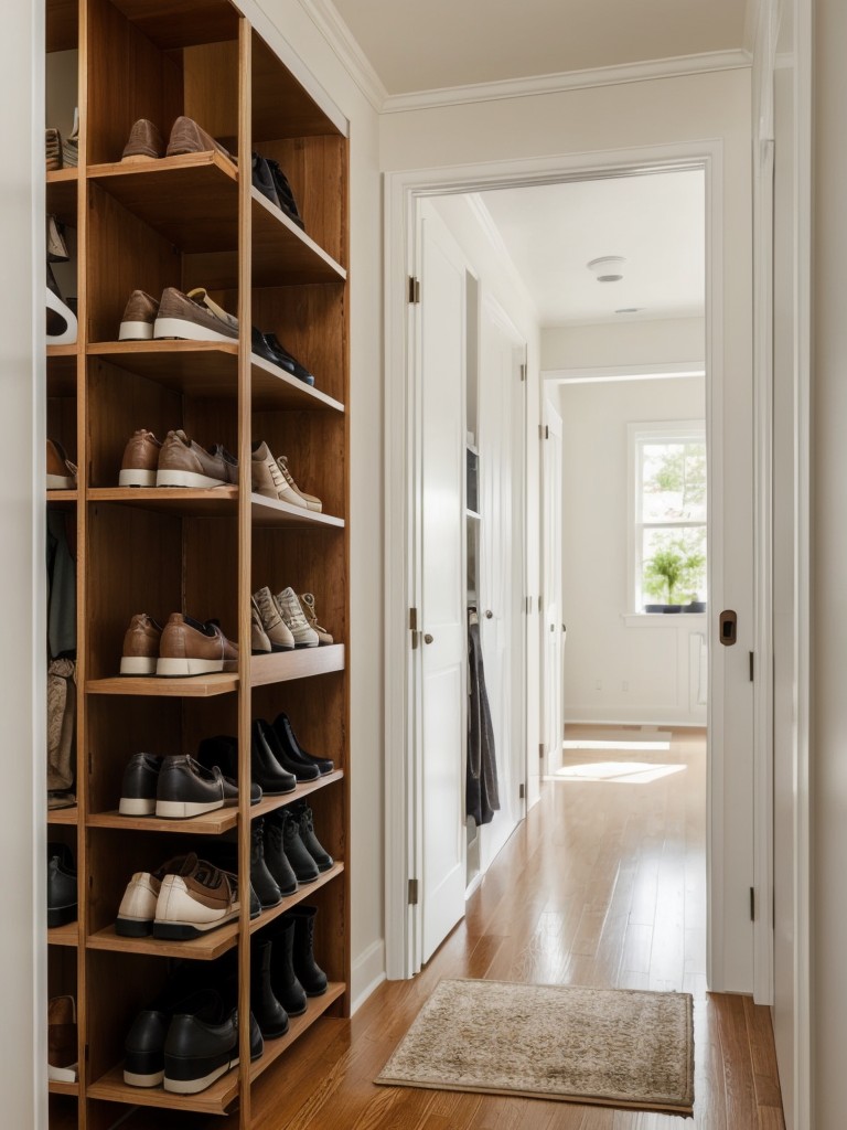 Incorporate a stylish shoe rack or a shoe cabinet to keep the hallway clutter-free and well-organized.