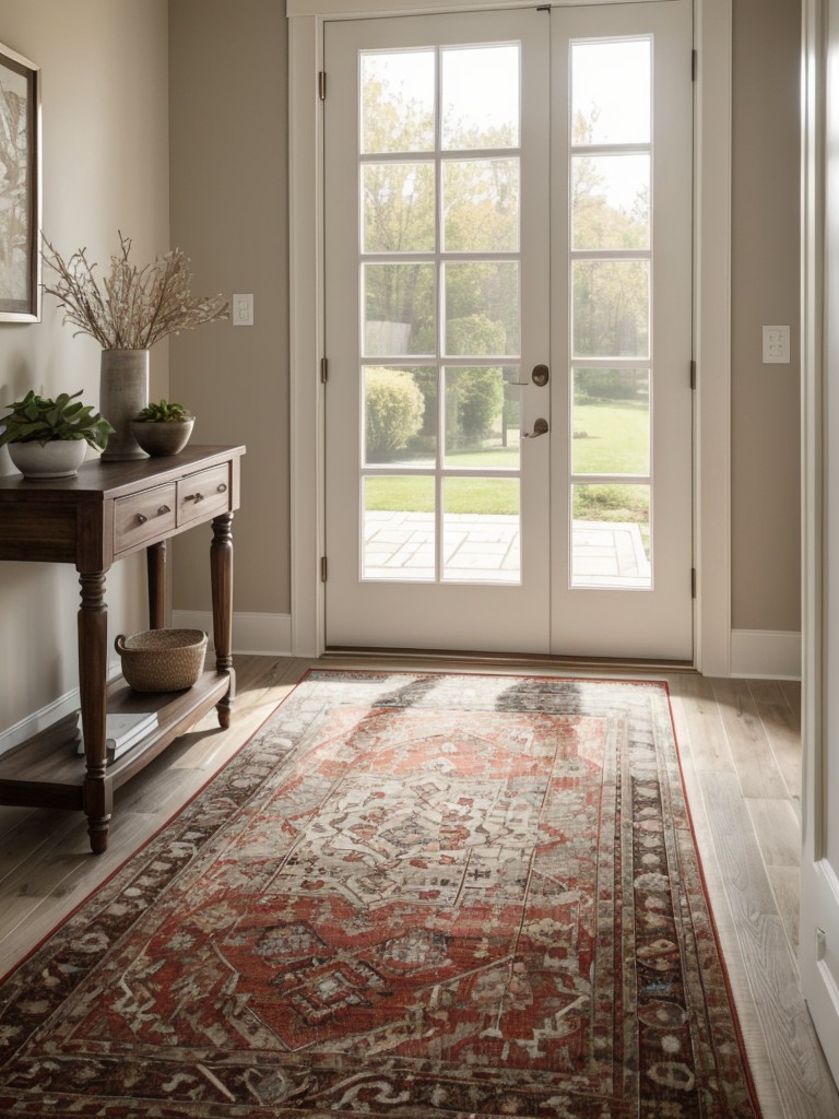 Install a cozy and durable runner rug to add warmth and texture to the entrance hall.