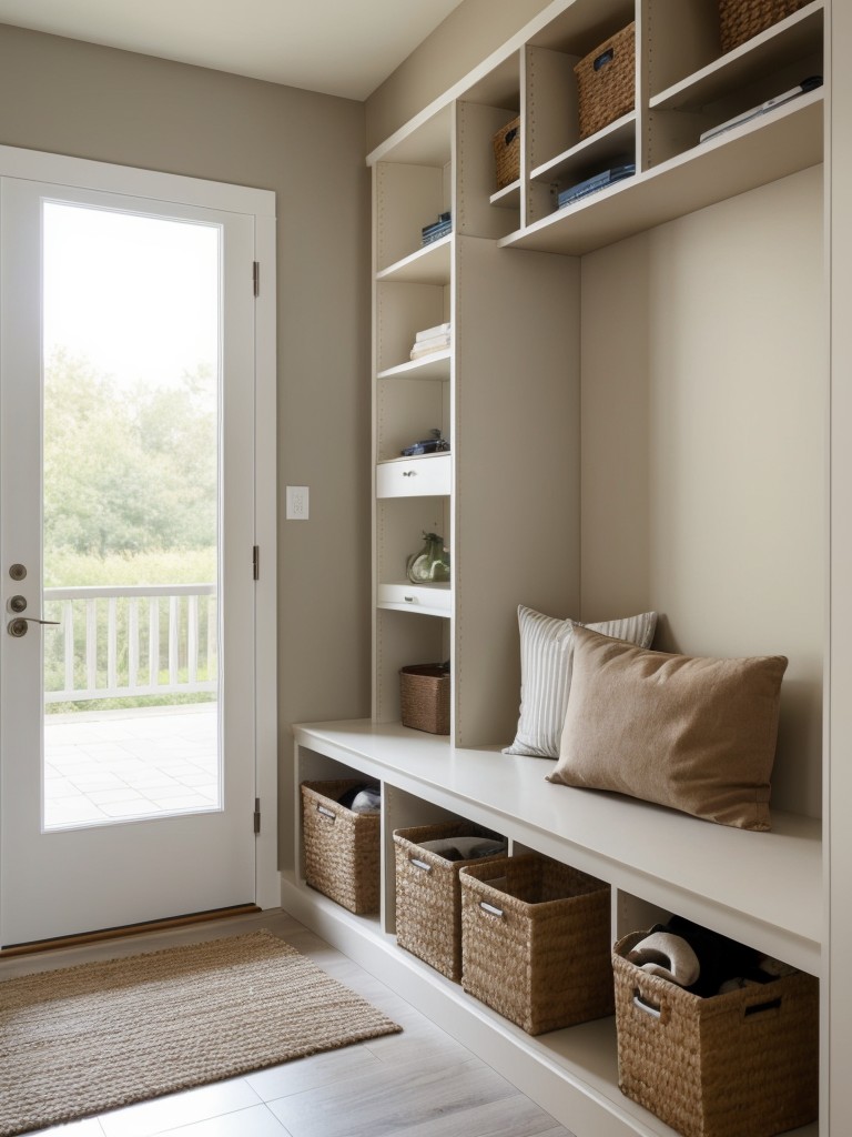 Maximize storage space in the entrance hall with built-in shelves, cubbies, or a sleek storage bench.