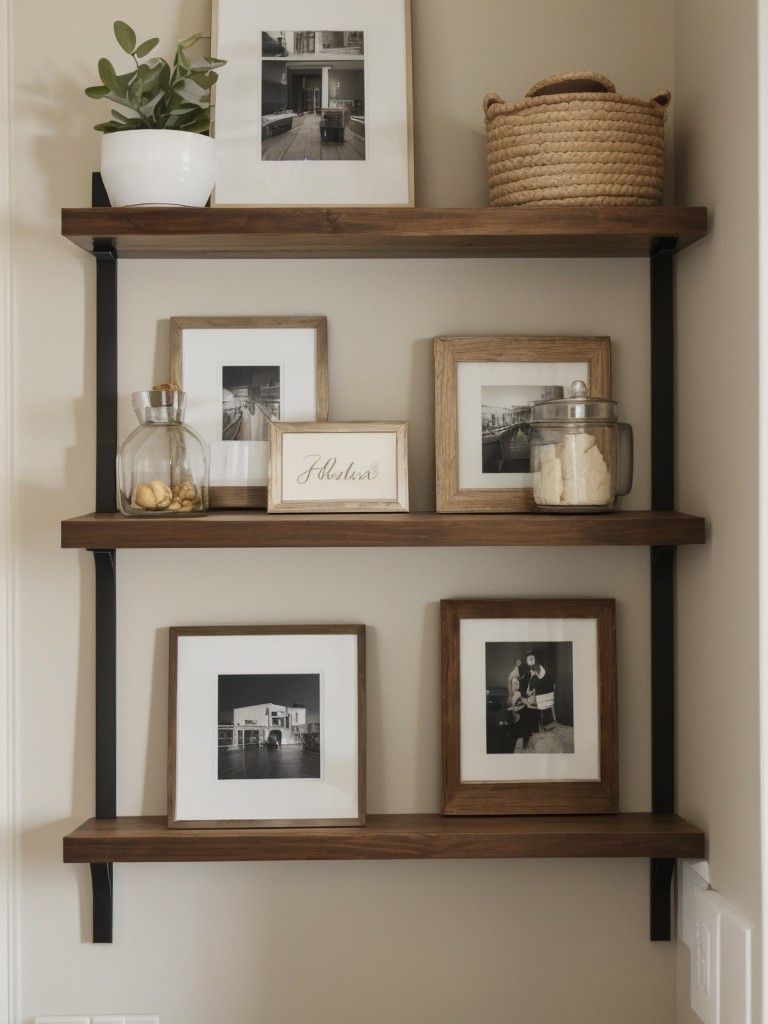 Use wall-mounted floating shelves or a small side table to display decorative accents or personal mementos.