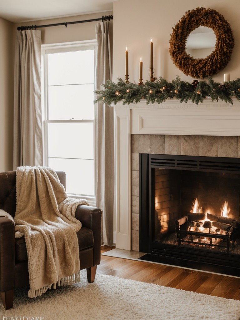 Embracing a cozy winter aesthetic with fireplace mantels, faux fur throws, and warm lighting options.