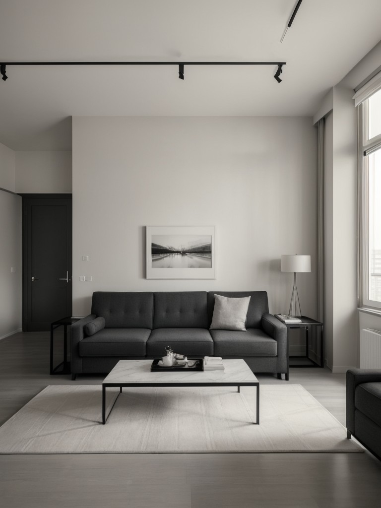 Monochromatic one bedroom apartment design, with a single color palette used throughout to create a cohesive and sophisticated look.