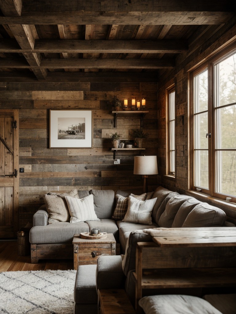 Rustic farmhouse one bedroom apartment featuring distressed wood, vintage accents, and cozy elements to create a cozy and charming atmosphere.