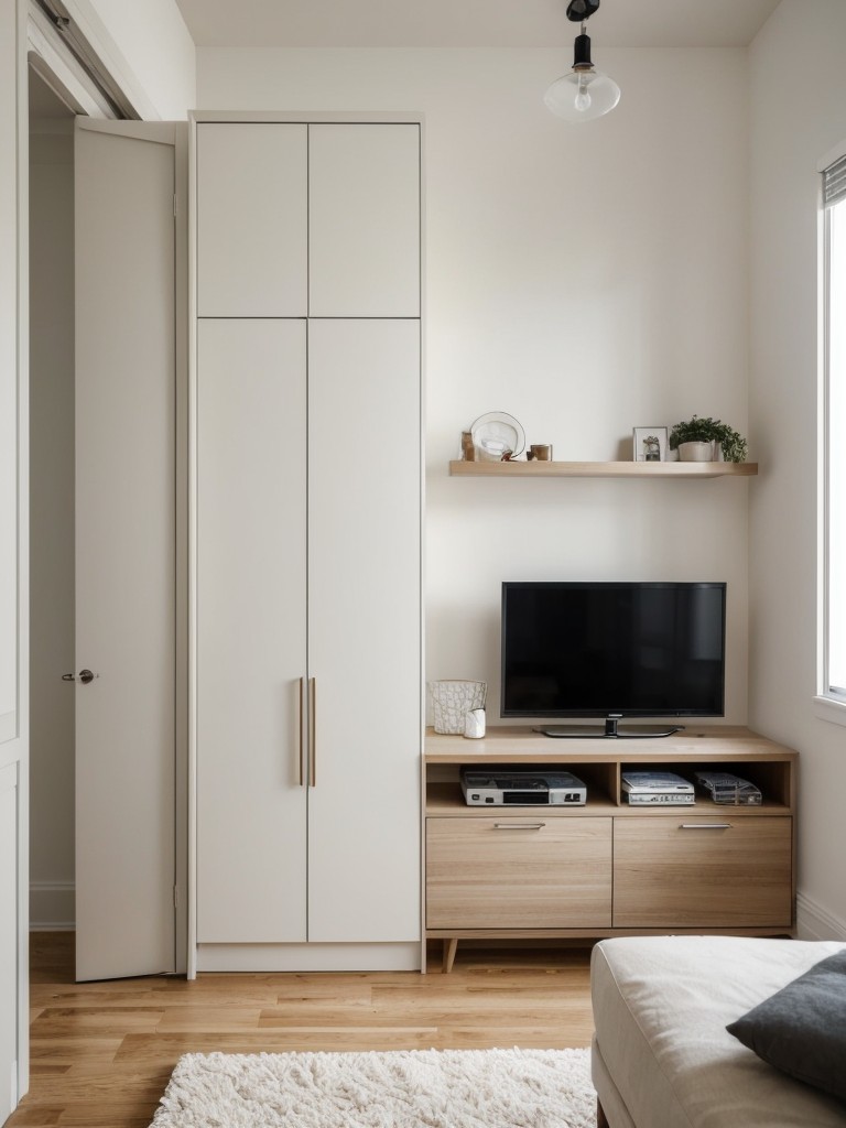 Small space decorating ideas for a one bedroom apartment, including smart storage solutions, multi-functional furniture, and light colors to create a spacious feel.