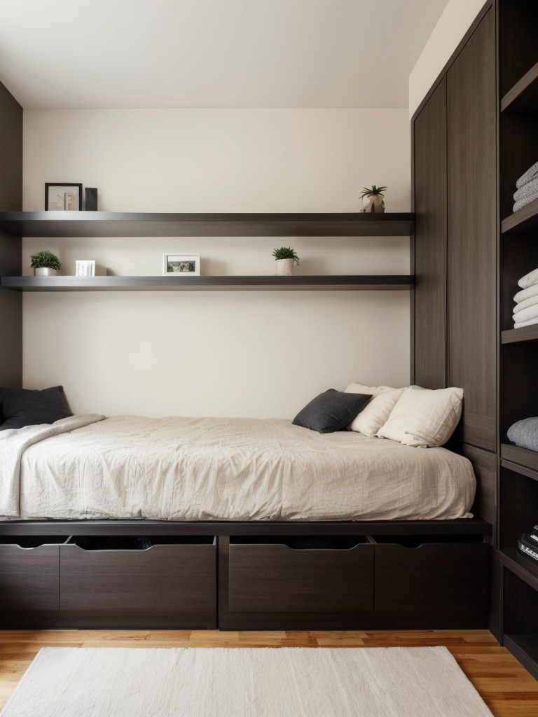 Functional small apartment decorating ideas, maximizing storage with clever solutions like hidden shelves, under-bed storage, and multi-purpose furniture.