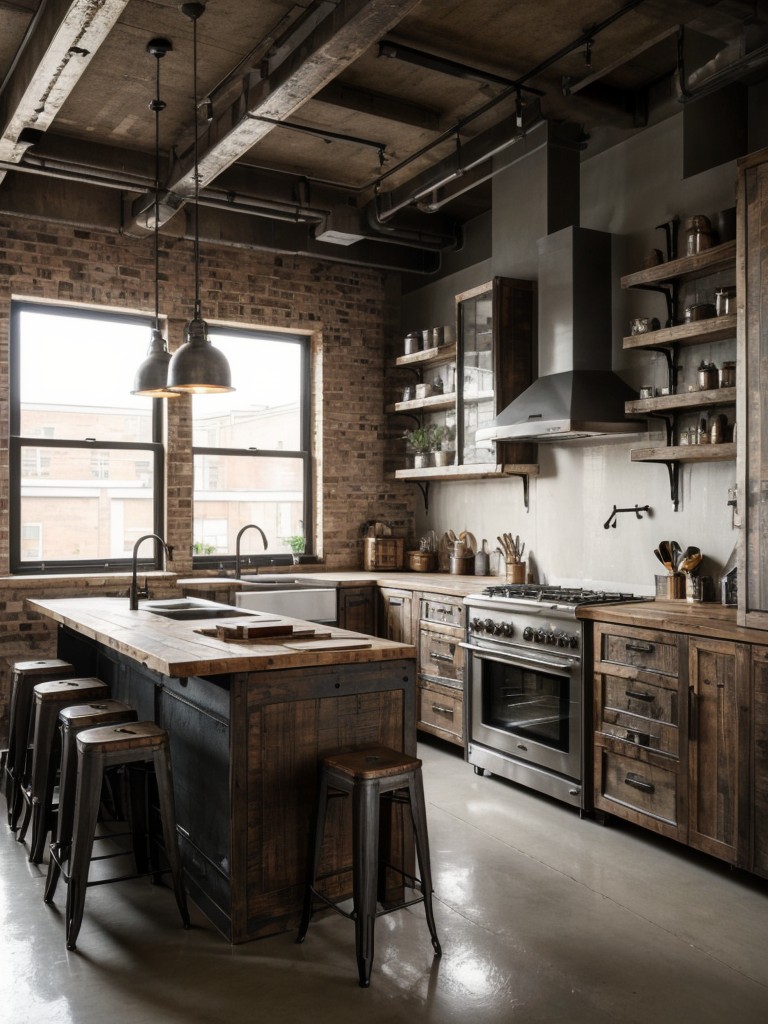 Industrial chic apartment design ideas, combining rustic elements, exposed metal fixtures, and vintage decor for a stylish and urban aesthetic.