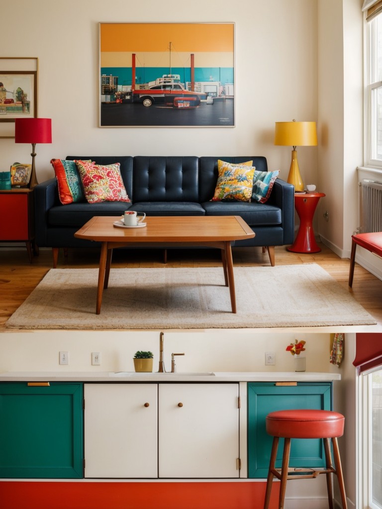 Retro-inspired apartment design tips, featuring vibrant colors, bold prints, and vintage-inspired furniture for a playful and nostalgic atmosphere.