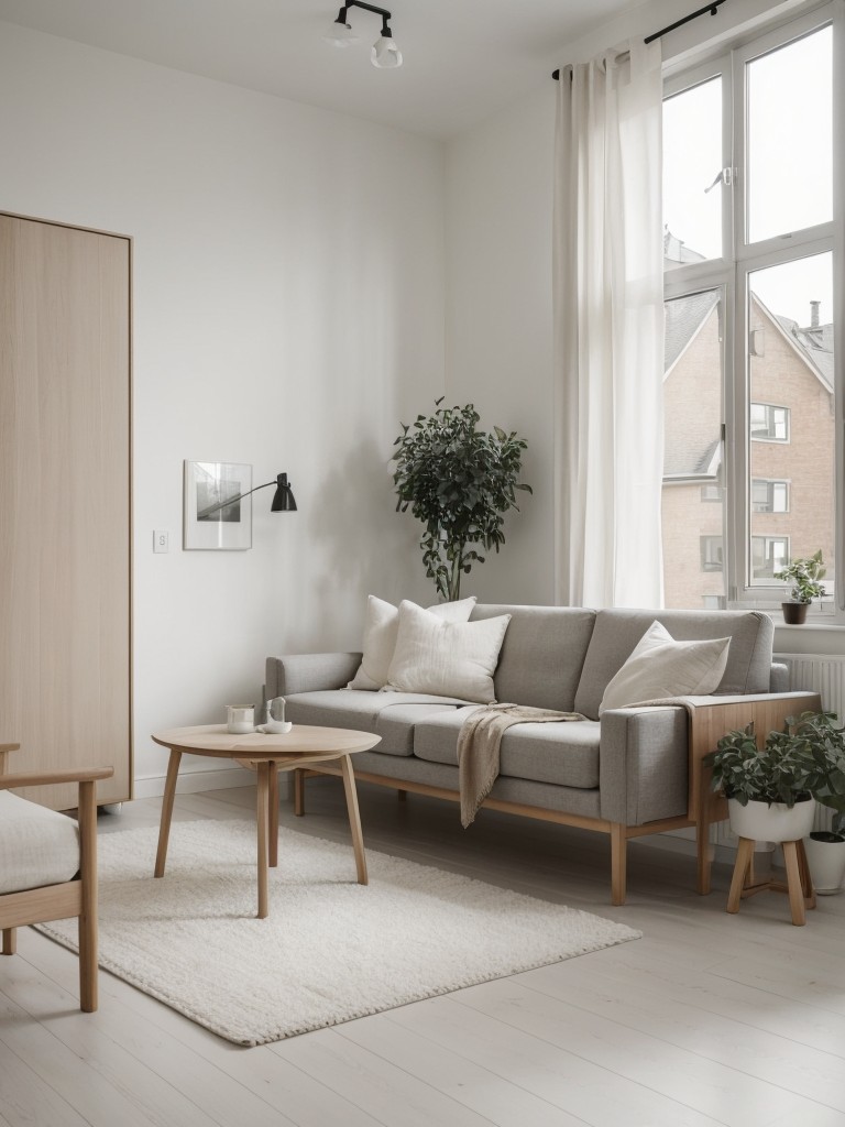 Scandinavian-inspired apartment design tips, featuring minimalistic furniture, neutral color palette, and natural materials for a clean and airy aesthetic.