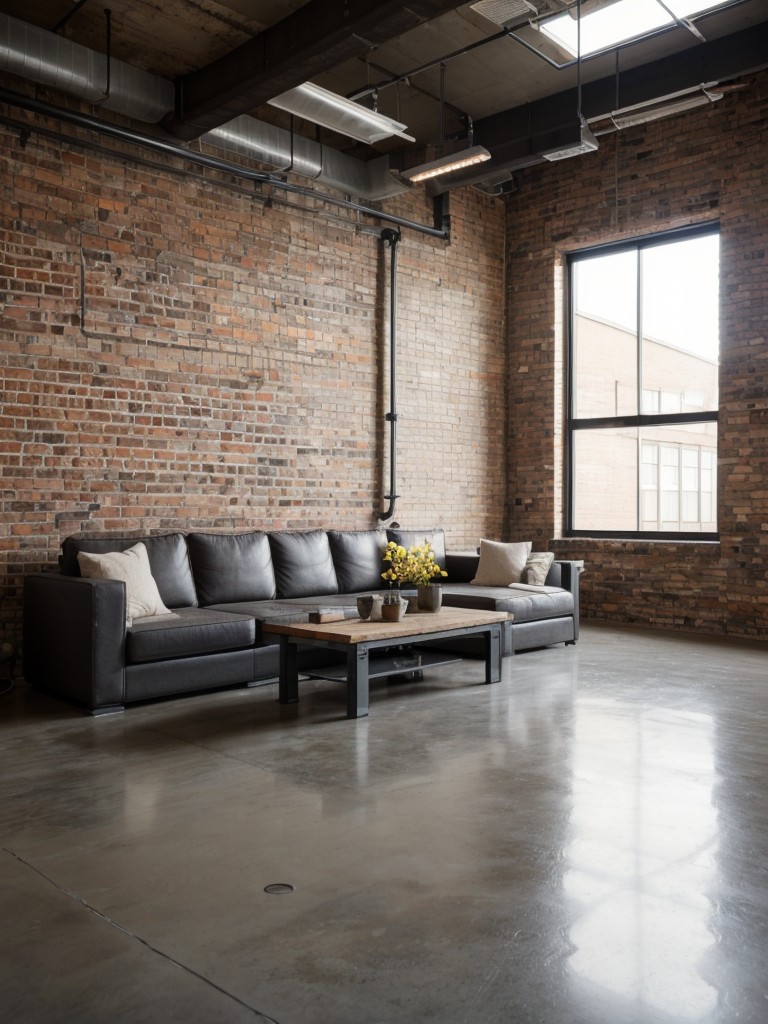 Urban loft apartment ideas, embracing industrial elements like exposed brick walls, concrete floors, and open concept layouts for a modern and edgy feel.