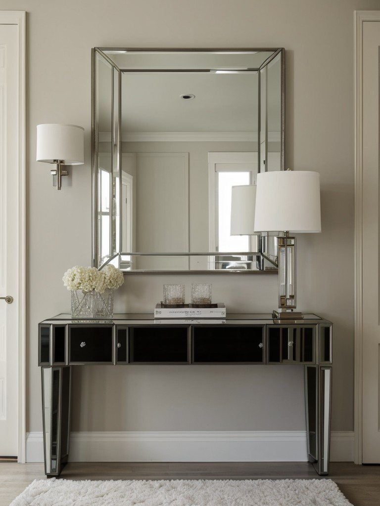 Create a grand entrance with a statement chandelier, a mirrored console table, and an oversized art piece.