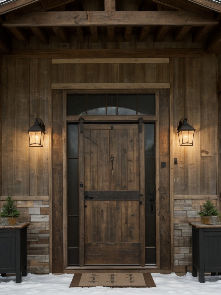 Rustic front doors with distressed finishes for a cozy and welcoming vibe.