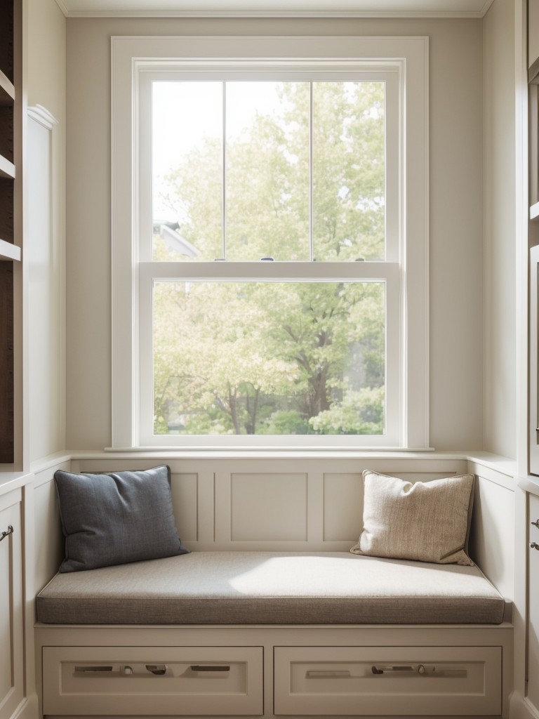 Create additional seating and storage options by incorporating a window bench or built-in banquette.